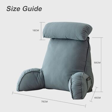 HAOYUES Лежанка для читання в ліжко та диван з підлокітниками та знімною подушкою для шиї. Подушка для читання, підтримка спини, ідеально для читання, роботи та ігор. Розмір: 75×40×55 см