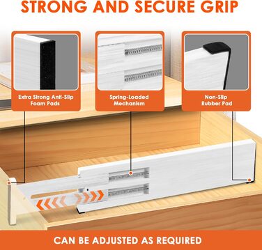 Органайзери для шухляд MUUKAIII (6 шт.) - бамбукові роздільники для шухляд, 43-56 см, 6 см висота, для кухні та шафи - білий