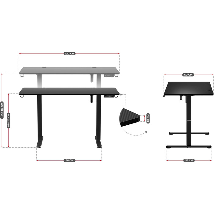 Стіл Електричний комп'ютерний стіл Офісний стіл Стіл Барний стіл 120 х 60 см Регулюється по висоті Плавно регульована 3-х плата пам'яті для керування пам'яттю Металева конструкція (Чорний), 8.2