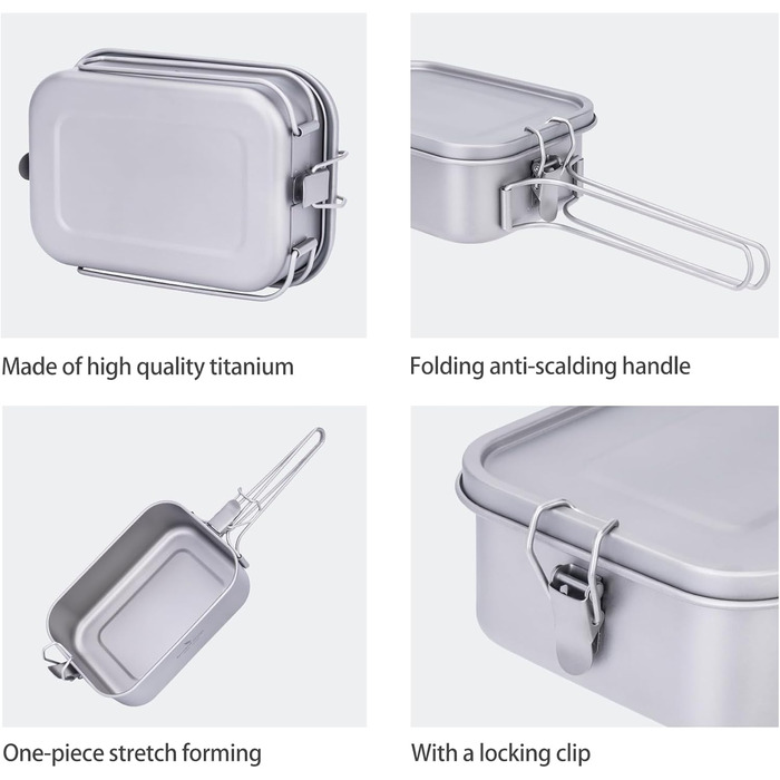 Ланчбокс iBasingo 800 мл з кришкою та ручкою – герметичний бенто-контейнер для кемпінгу, відпочинку та офісу. Харчовий посуд для їжі на винос – придатний для миття в посудомийній машині. Модель Ti2081C