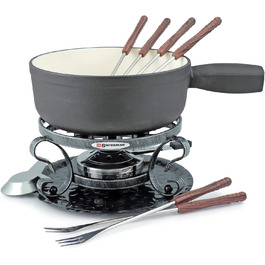 Swissmar Lugano Фондю-сет 9-ти частинний, чавун/нержавіюча сталь, вишневий, 2л, для м'яса, сиру та шоколаду, на 4 особи, подарунковий набір (чорний матовий)