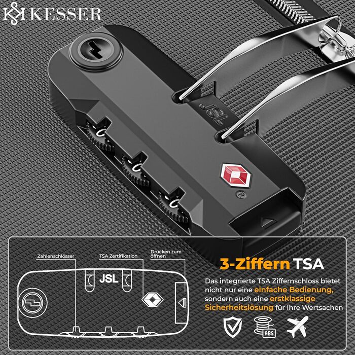 Набір валіз KESSER® 4 шт. | Чотири валізи з тканини з кодовим замком TSA, 360° колесами та телескопічною ручкою | Косметичка, ручна валіза та великі валізи для подорожей та бізнесу (Антрацит)