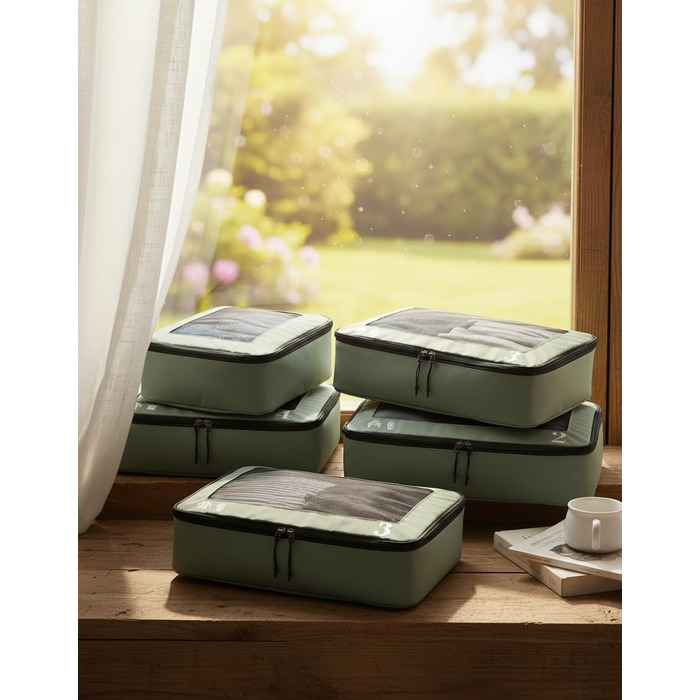 Набір органайзерів для подорожей ECOHUB для валізи, 7 шт, еко-сумки з переробленого PET, органайзери для одягу та взуття (Зелений)