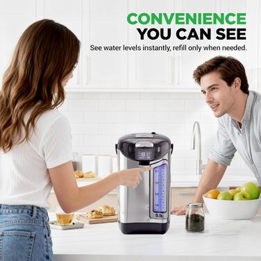 NutriChef Дозатор гарячої води та чайник 5л – нержавіюча сталь, регулювання температури, великий об'єм | LCD дисплей | Поворотна база 360° | Автомат для консервування | Ідеально для чаю, глінтвейну та сімей