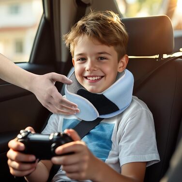 Подушка для шиї Proglobe для подорожей (літак, авто, поїзд) з memory foam, 3D-маска для сну, сітка, блакитна