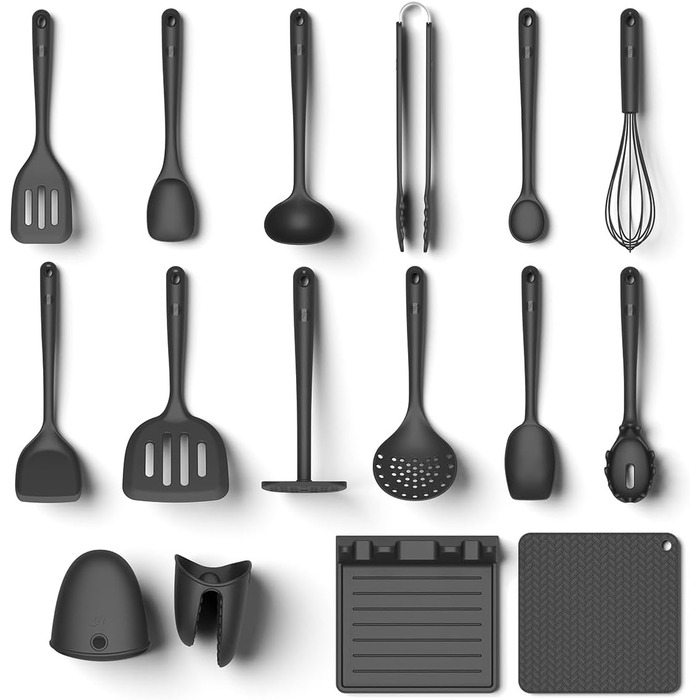 Набір кухонних аксесуарів Hoffmann Küchenhelfer-Set, 16 предметів, антрацит, силікон, нержавіюча сталь, для кухні