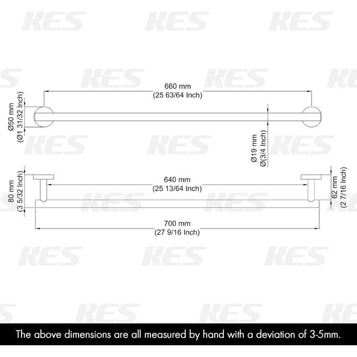 Тримач для рушників KES, стійка для рушників, нержавіюча сталь SUS304, настінний, 70 см, щітка, A2000S70B-2