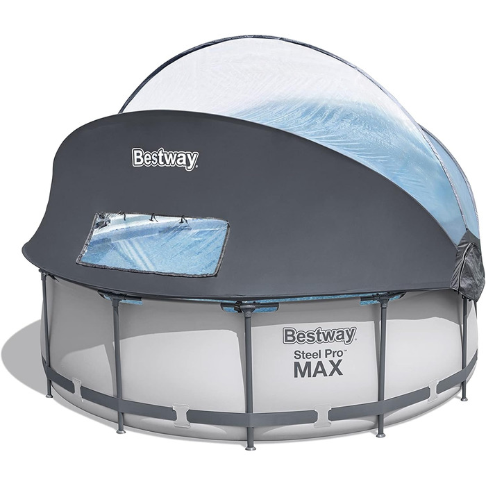 Комплект каркасного басейну Bestway Steel Pro MAX з фільтруючим насосом навісом Ø 366 x 100 см, світло-сірий, круглий