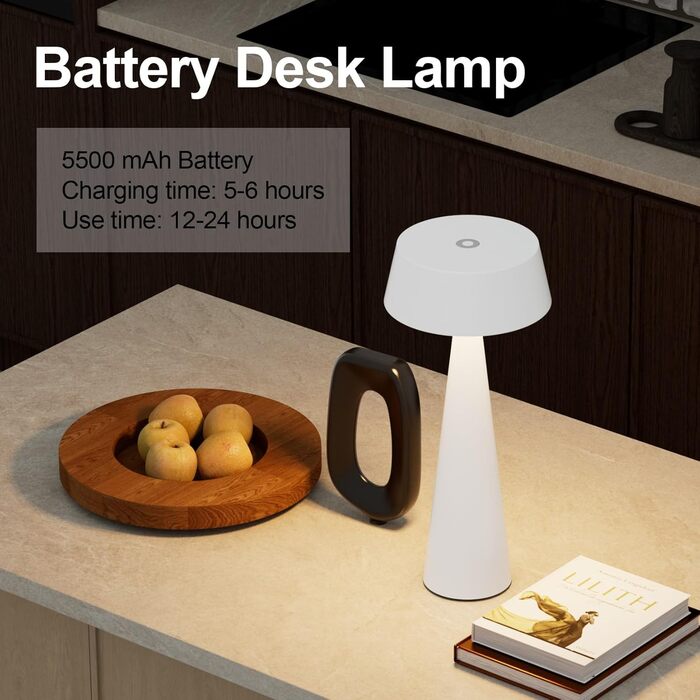 2 шт. Білі бездротові настільні лампи з акумулятором, регульоване освітлення 3000K-6000K, IP54, USB-C, для дому та вулиці, балкону, обіднього столу, білі