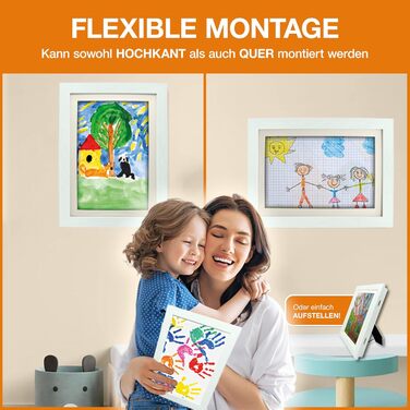 BALA® Преміум рамки для фотографій - 2 шт. A4, для дитячих малюнків та творчих робіт, з фронтальною відкриваністю та кріпленням для підвішування/ставлення, вміщують 120+ зображень (Білий)