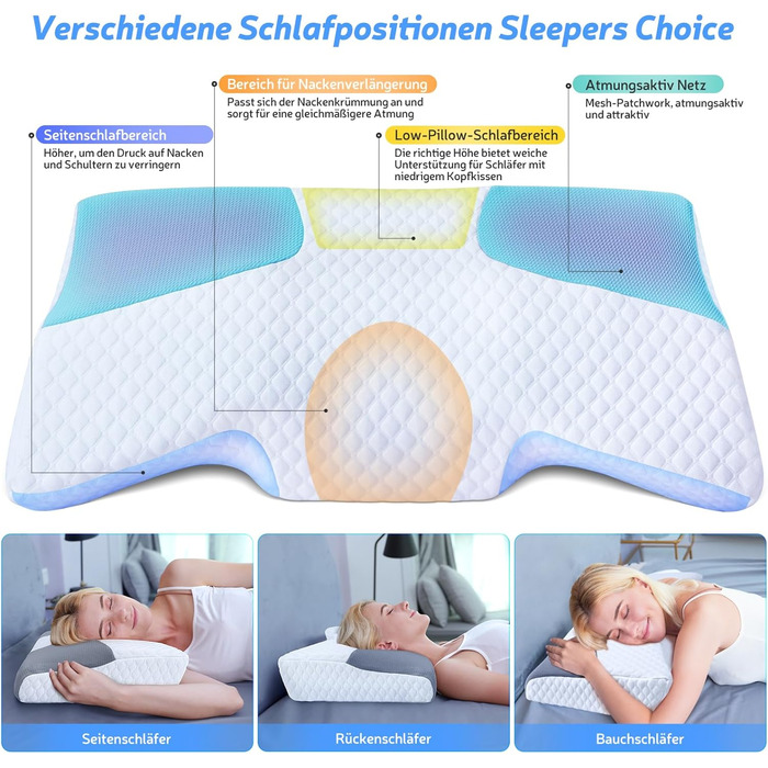 Подушка для шиї, ортопедична піна з пам'яттю, бічна подушка для сну, комфортна подушка для сну