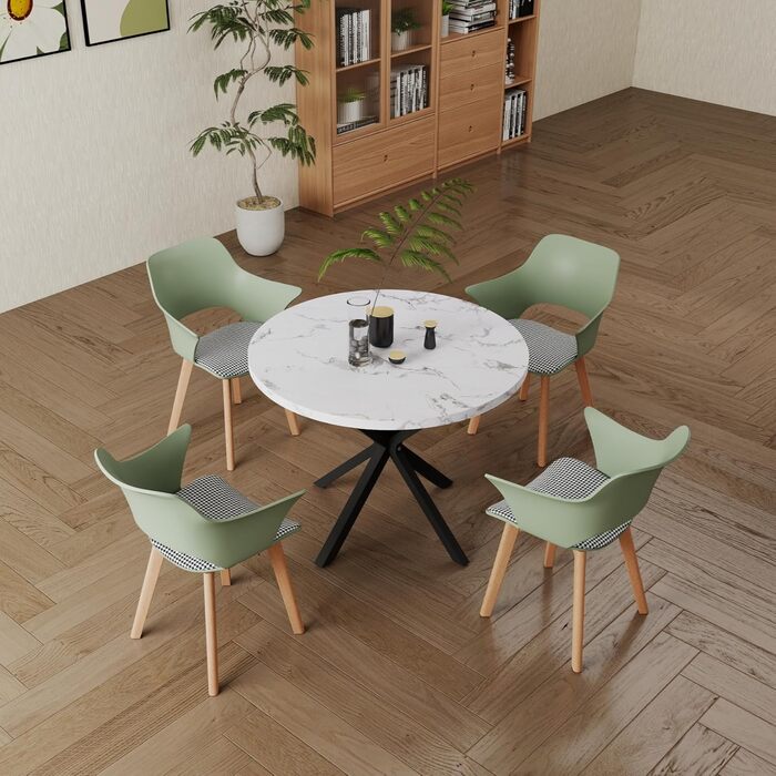 4-Piece GrandCA HOME кухонні стільці Nordischen стилю з масивними дерев'яними ніжками, оббиті стільці для спальні, вітальні, кухні, зелений