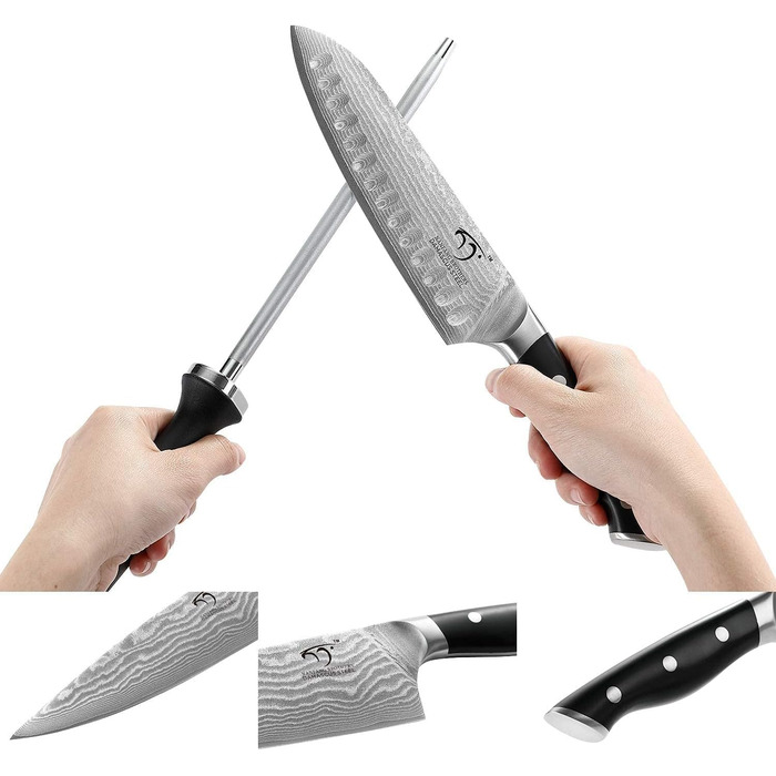 Набір ножів NANFANG BROTHERS 9 предметів з дамаської сталі, кухонний набір ножів для професійних кухарів, з ергономічною дерев'яною ручкою