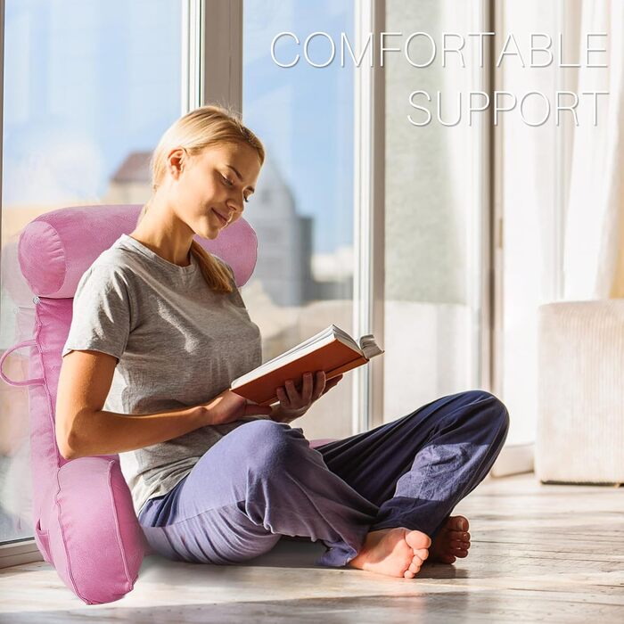 Подушка для читання MINGPINHUIUS XL для ліжка та дивана з знімною подушкою для шиї, ідеальна для дорослих, з піною з пам'яті для комфортного читання, роботи, ігор, перегляду телевізора та відпочинку (Рожевий)