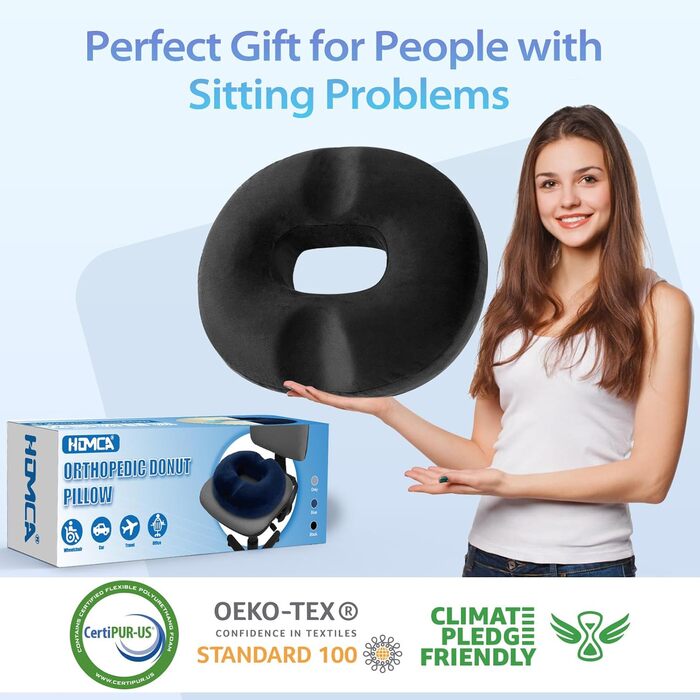 Подушка для сидіння HOMCA Orthopedic Memory Foam Donut, ергономічна для інвалідного візка, автомобіля, офісу, 45x40x9 см