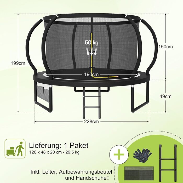 Батут Devoko вуличний Ø228/305/366/427/488 см з захисною сіткою та драбиною, чорний. Дитячий батут для саду з сертифікатом GS