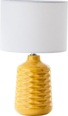Настільна лампа з жовтої кераміки Lightbox з білим тканинним абажуром - декоративна настільна лампа з проміжним шнуровим вимикачем - висота 42 см і діаметр 25 см - розетка E14 макс. 40 Вт - виготовлена з кераміки/металу/текстилю
