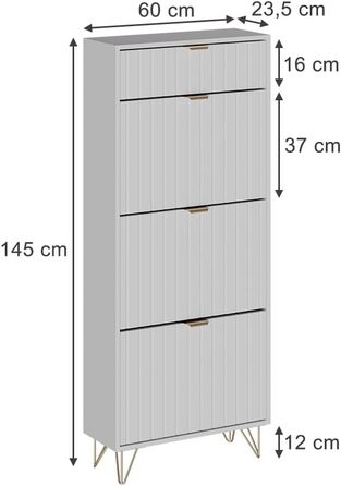 Шафа для взуття Vicco Helge, 60 x 145 см, 3 відділення, білий
