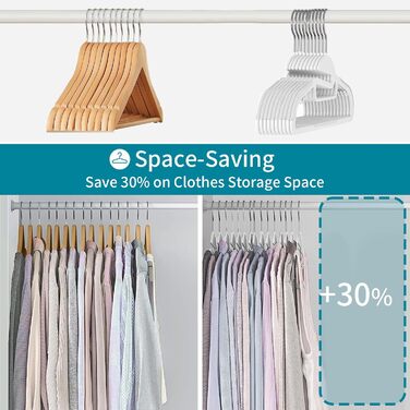 Плечики для одягу з пластику, набір 20 шт. з неслизьким покриттям, для краваток, обертаються на 360°, APY04G (білий + срібло)