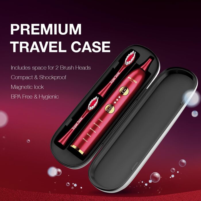 Електрична зубна щітка Wagner Stern WHITEN+ Edition з датчиком тиску, 5 режимів чищення та 3 рівні інтенсивності, 8 насадок, преміум-чохол, зелений (червоний)