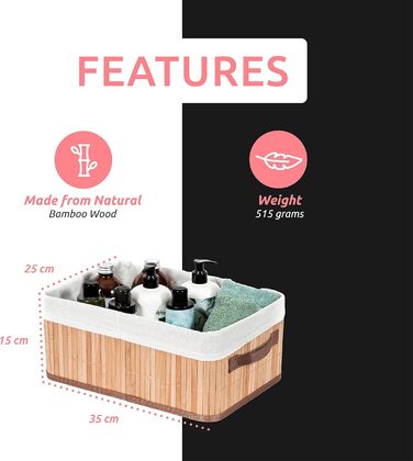 Бамбуковий кошик для білизни знімним мішком - стильний органайзер для ванної, спальні або пральні, декоративне зберігання в стилі SPA (природний, прямокутний)