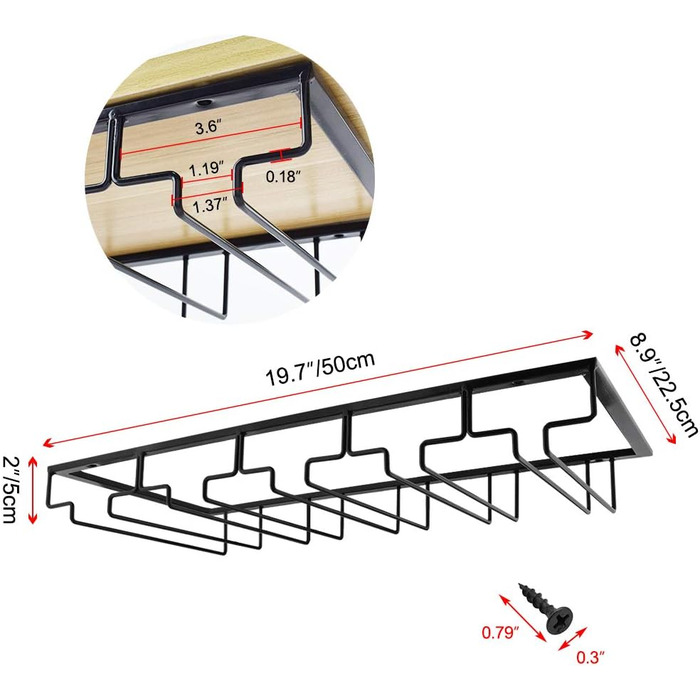 Тримач для келихів вина під шафу MOCOUM, металевий, 5 рядів, чорний