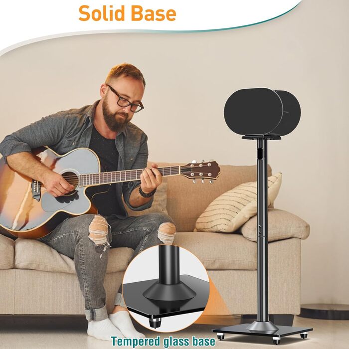 Підставка для колонки Sonos Era 300 ELIVED, підлоговий стійка зі скляною основою, висота 80.7 см, чорна, 1 пара (EV5026)