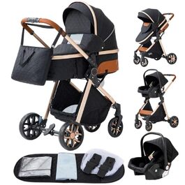 Дитяча коляска YAZOCO 3 в 1: Buggy, Babybett, Комплект. Легка, складається одним кліком, алюмінієвий каркас для новонароджених (чорний)