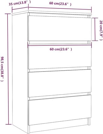 Сервант, Комод з місцем для зберігання, 4 шухляди, 60x35x98.5см, Інженерне дерево, Сіра Sonoma