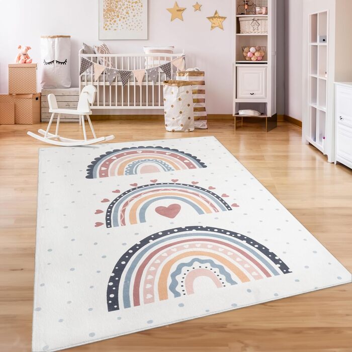 Килимок дитячий Paco Home нековзний 80x150 см, Crown Hearts Dots Rainbow, Різнокольоровий