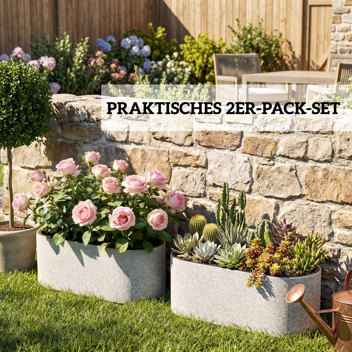 Набір з 2 горщиків для квітів з підвісним кріпленням та дренажною системою, з отвором та гачком, 42 x 16 x 15 см, світло-сірий