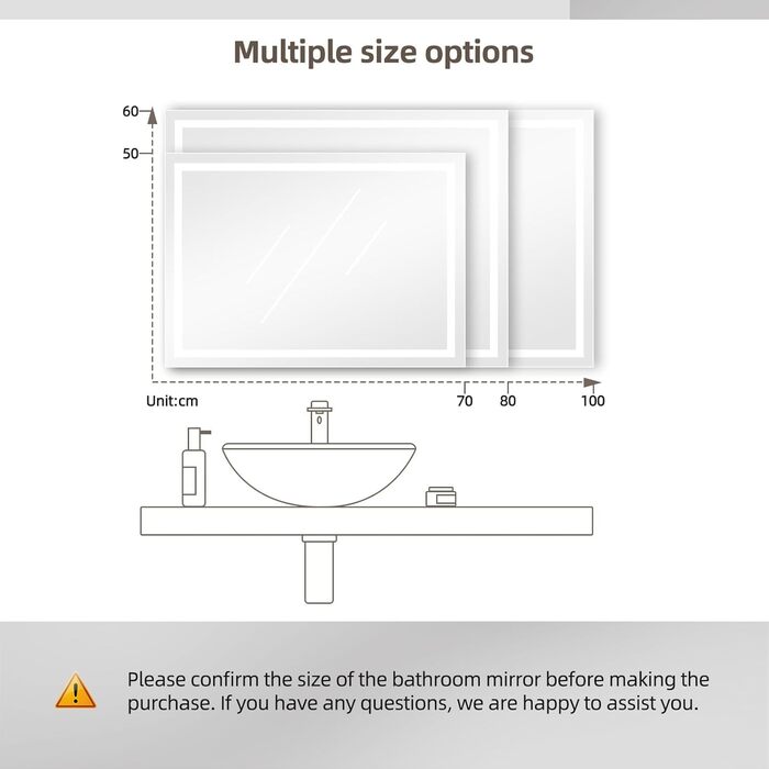 Дзеркало для ванної кімнати Dripex LED з підсвічуванням, сенсорна кнопка, протизапітніння, 6400K, енергозбереження, 50x70 см