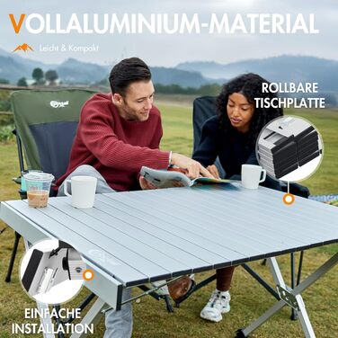 Складаний кемпінговий стіл PORTAL з регулюванням висоти, алюмінієвий, 108 x 71 см, легкий стіл для пікніка, саду та подорожей (Сріблястий)