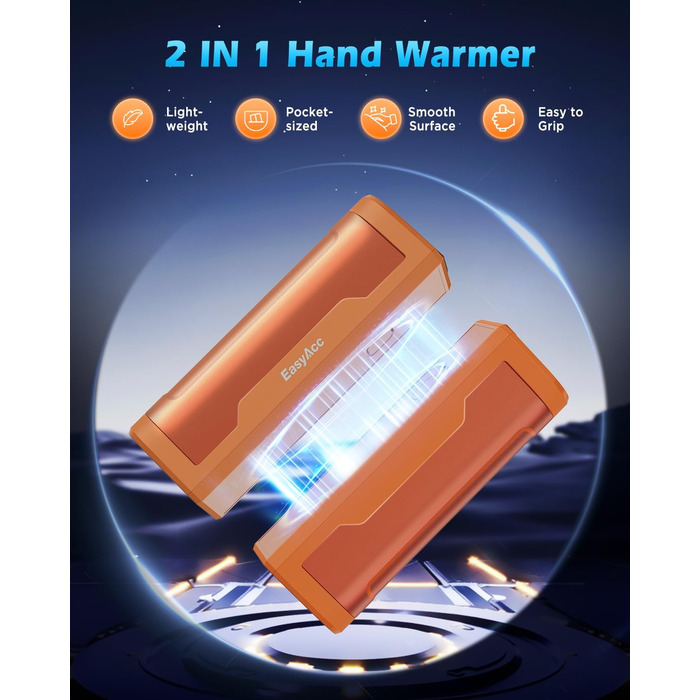 EasyAcc Портативний акумуляторний гріє рука, чорний - великий (помаранчевий)