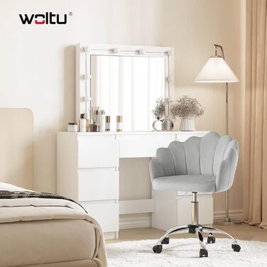 Крісло WOLTU для дому та офісу з м'якою спинкою у вигляді пелюсток, обертове, з регулюванням висоти, для робочого кабінету, спальні, сіре (велюр)