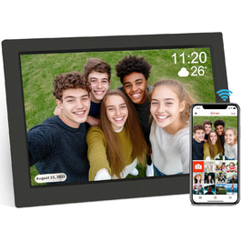 Цифровий фоторамка 10.1 дюйма WiFi з 16GB, IPS сенсорний екран, автоповорот, миттєвий обмін фото та відео через додаток Frameo (Чорний)