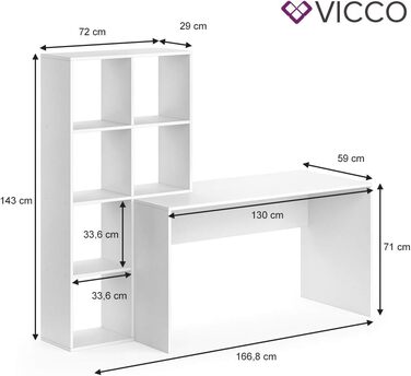 Письмовий стіл Vicco Mara, білий, 59x166.8 см