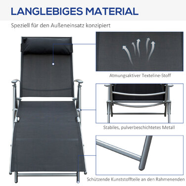 Outsunny Sun Lounger Складний садовий шезлонг з подушкою 137x63.5x100.5см метал і тканина чорний для пляжу та тераси