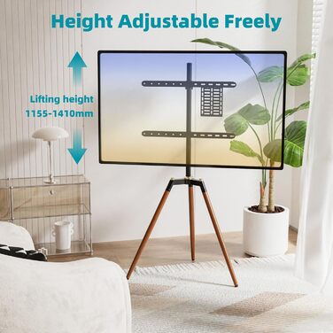 Штатив-телевізійна стійка ETHU для телевізорів 32-65 дюймів (Curved LED) | Регульована висота, поворот 140°, VESA до 600x400 мм, вантажопідйомність 40 кг, коричневий