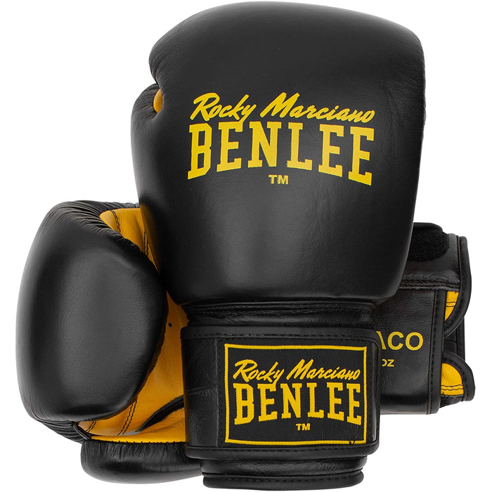 Боксерські рукавички Benlee зі шкіри Драко 12 унцій Чорний / жовтий