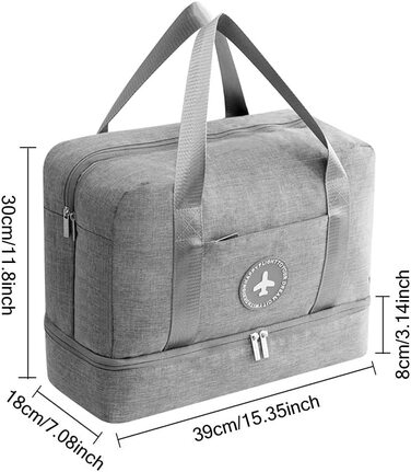 Спортивна сумка, дорожня сумка для ручної поклажі для жінок і чоловіків з відділенням для взуття, водонепроникна для подорожей, активного відпочинку, кемпінгу (сірий)