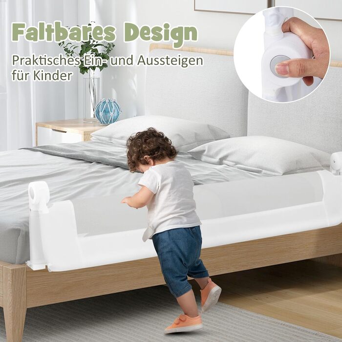 Захисний бортик для ліжка дитячого DREAMADE 150 см, білий - запобігає випаданню, PP та Oxford