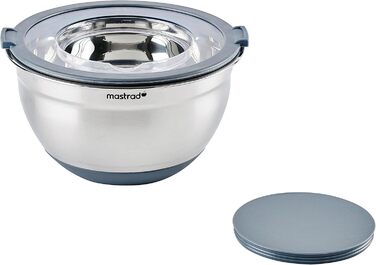Набір міксерів Mastrad з нержавіючої сталі (3 шт.): 1,5L / 3L / 5L - салатниці з прозорим кришкою та ручками, для змішування, випічки, приготування та зберігання продуктів, придатні для миття в посудомийній машині