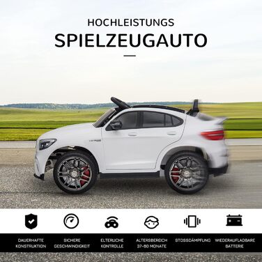 Дитячий електромобіль Mercedes-Benz AMG GLC63S Coupe 12V, ліцензійний, з пультом ДУ, ременем безпеки, 2x35W, білий, для дітей 3-5 років, HOMCOM
