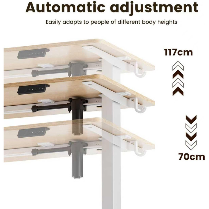 Регульований стіл 80x160 см, електричний з функціями пам'яті та захисту від зіткнень, висота 70–117 см, для офісу, дому та геймінгу (колір натурального дерева)