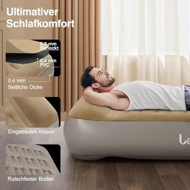 Надувне ліжко Lewondr на 2 особи з вбудованим насосом, 203x152x33 см. З подушкою, самонадувне, для кемпінгу, дому, гостей, подорожей (250 кг MAX), кольору хакі