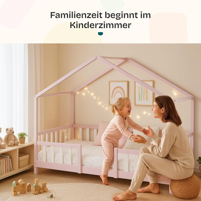 Дитяче ліжко Treviolo Hausbett від en.casa: дерев'яне ліжко Montessori з захистом від падіння, 120x200 см