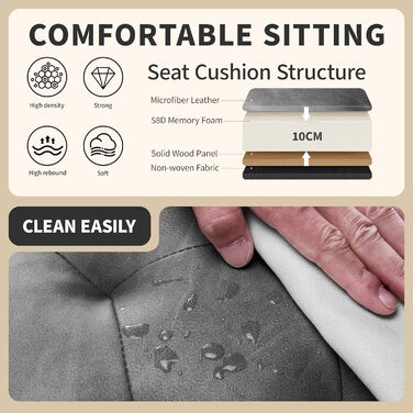 Набір з 2 барних стільців з мікрофібри, сірого кольору, з підніжкою, 62.5 см, без спинки для кухні, бістро, їдальні