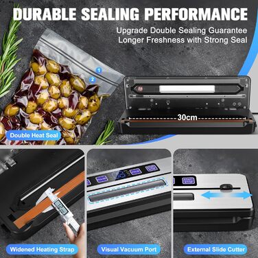 Вакууматор для продуктів LanBlu 7 в 1 з подвійним гарячим швом, вакуумний пакувальник для сухих та вологих продуктів, 80кПа