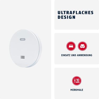 Датчик диму ABUS RWM160 з батареєю на 10 років, сертифікований Q-Label та DIN EN 14604, приглушене світло вночі, білий (упаковка 5 шт.)